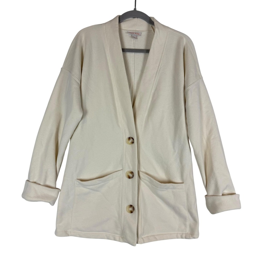 Knox Rose Sweater Womens Small White Fleece Button Cardigan V Neck Long Sleeve